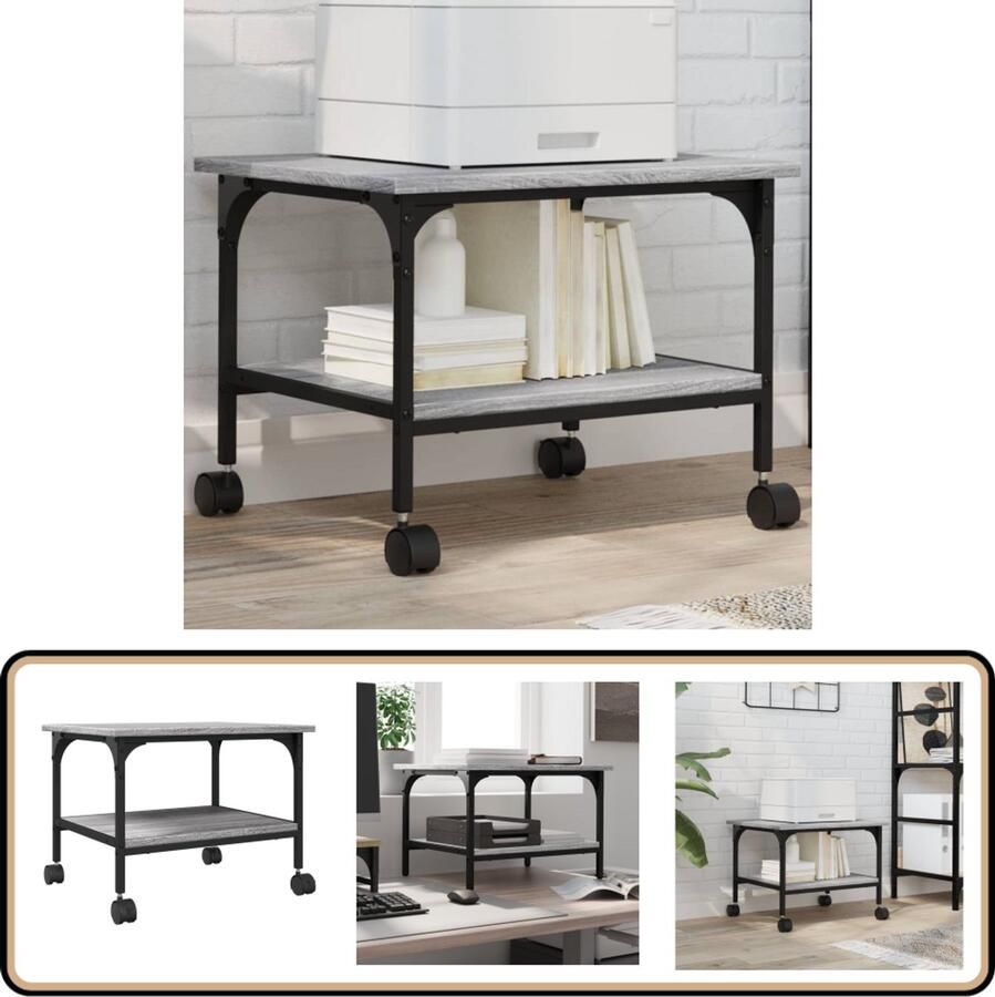 VidaXL Printerkast 2-laags Grijs Sonoma 50x40x38cm Printerstandaard Printstation Bureauspullen Organizer Werkplace Organisatie Houten Printerstandaard