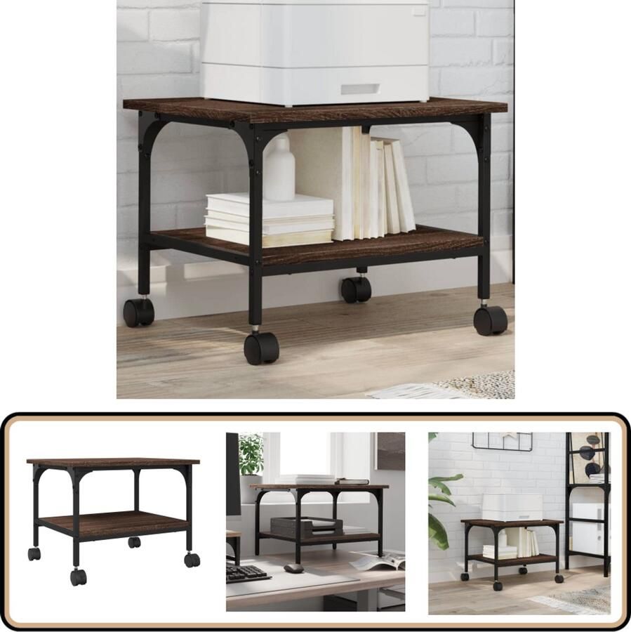VidaXL Printerkast Bruin Eiken Met wielen 50x40x38 cm Printerkastje Printerkastjes Bureau Organizer Bureau Organiser