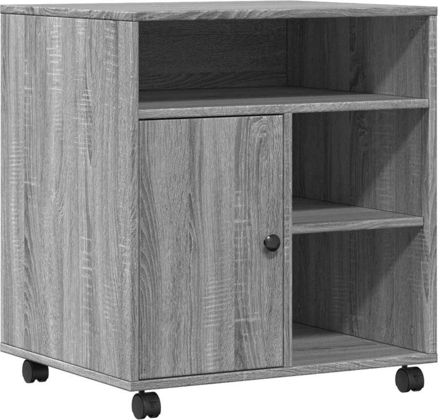 VidaXL Printerkastje met wielen 60x50x67 cm grijs sonoma eikenkleur