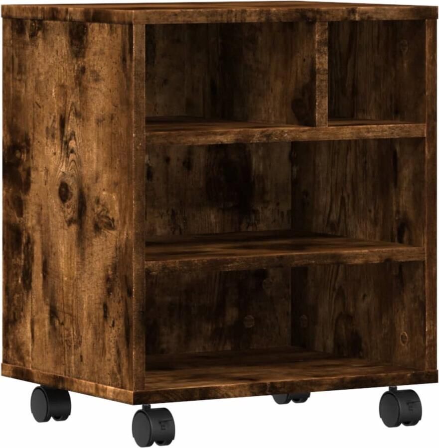 The Living Store Printerkastje met wielen 41x32x48 cm gerookt eikenkleurig Printerstandaard Printer Tafel Werkstation Bureaublad Organizer Houten Printerstandaard