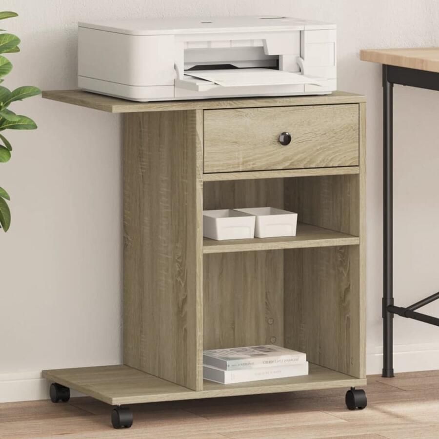 VidaXL Printerkast met wielen Sonoma eiken 60x40x68 5cm Printerstandaard Printer Tafel Bureau Organisator Houten Kast Opslagoplossing Computeraccessoires Home Office - Foto 2