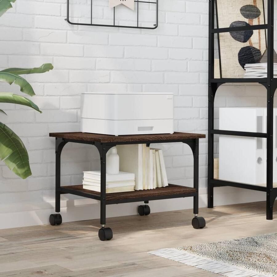 VidaXL Printerkastje 2-laags 50x40x38 cm bewerkt hout bruin eiken - Foto 2