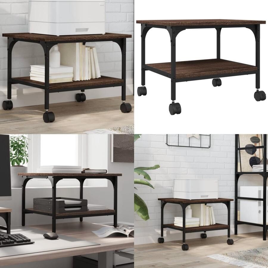 VidaXL Printerkastje 2-laags 50x40x38 cm bewerkt hout bruin eiken Printerkastje Printerkastjes Bureau Organizer Bureau Organiser