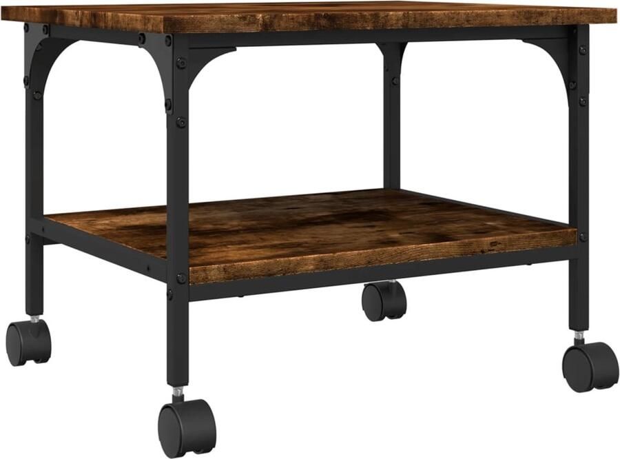 The Living Store Printerkastje 2-laags 50x40x38 cm bewerkt hout gerookt eiken Printerkastje Printerkastjes Bureau Organizer Bureau Organiser