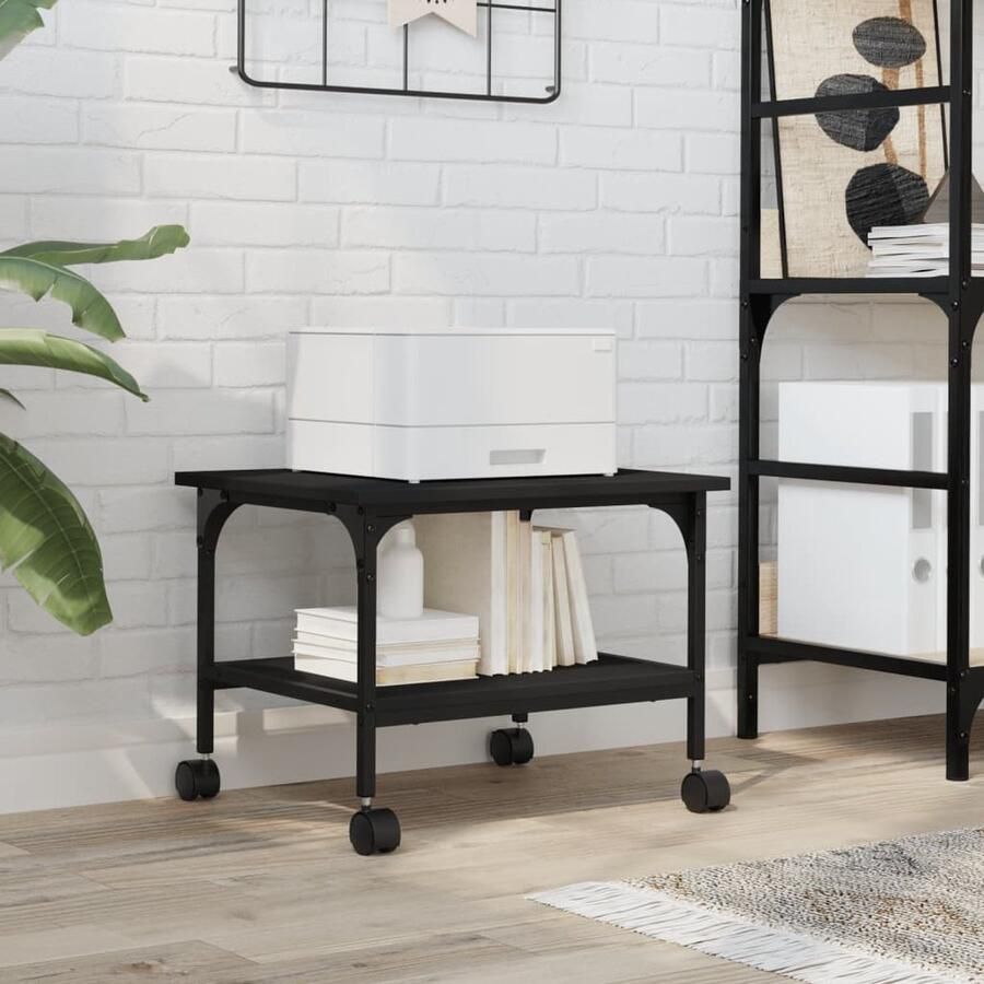 VidaXL Printerkastje 2-laags 50x40x38 cm bewerkt hout zwart