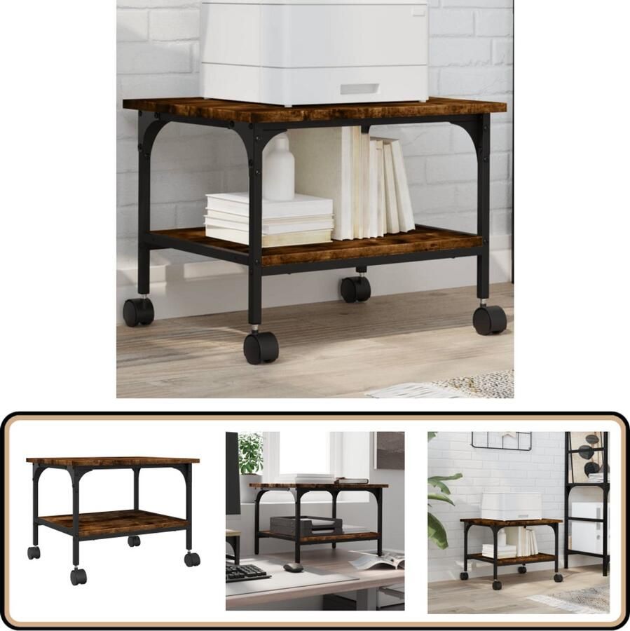 VidaXL Printerkastje 2-laags Gerookt Eiken 50x40x38 cm Printerkastje Printerkastjes Bureau Organizer Bureau Organiser