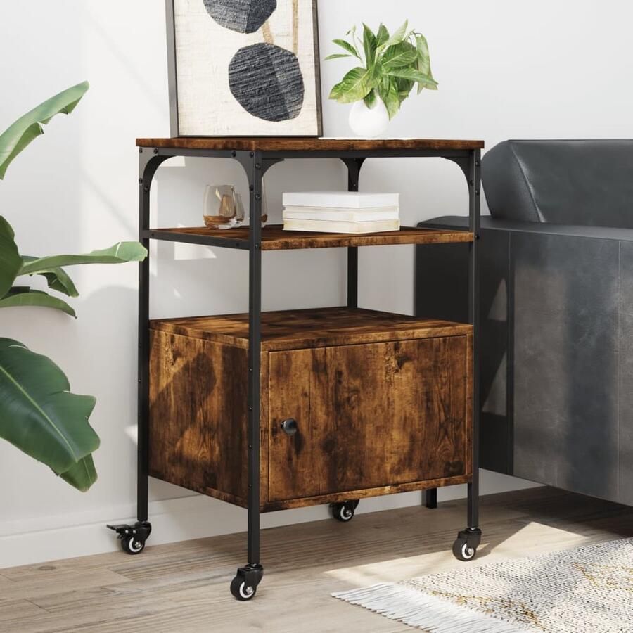 VidaXL Printerkastje 3-laags 50x40x76 cm bewerkt hout gerookt eiken - Foto 2