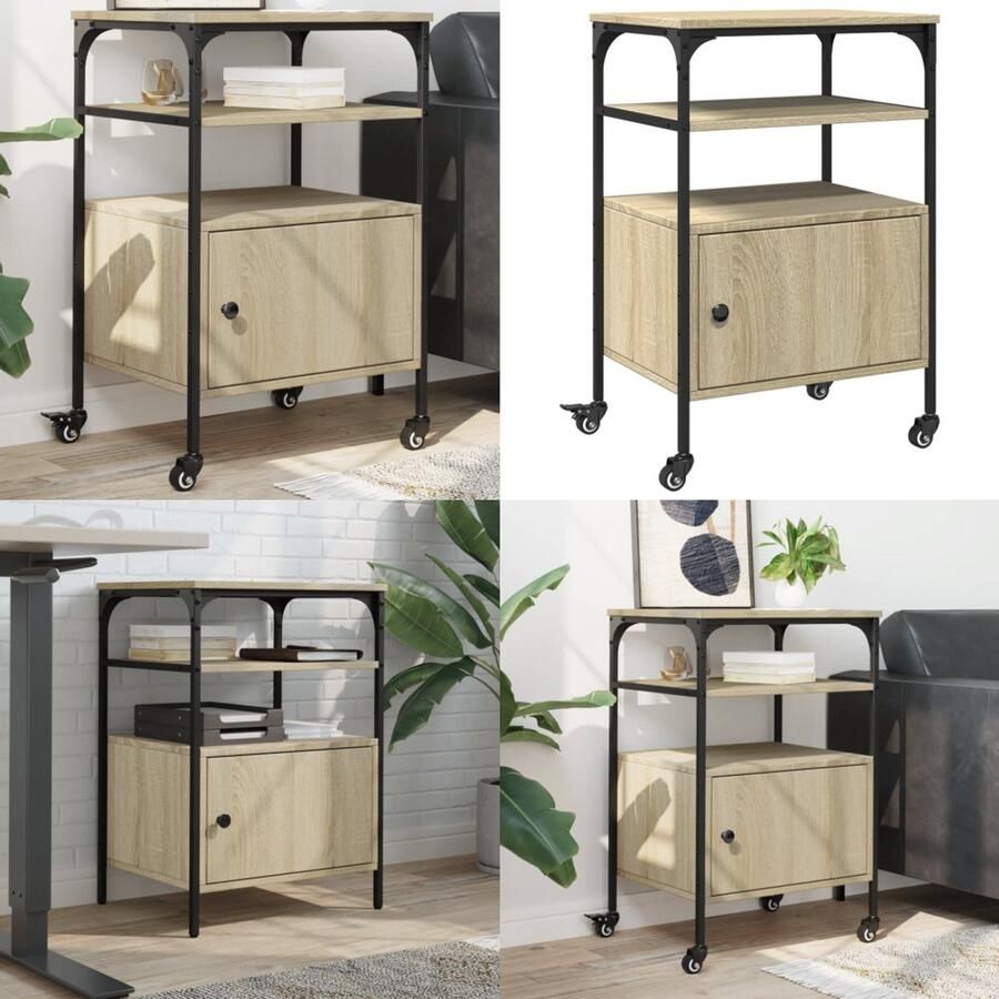 VidaXL Printerkastje 3-laags 50x40x76 cm bewerkt hout sonoma eiken Printerkastje Printerkastjes Bureau Organizer Bureau Organiser