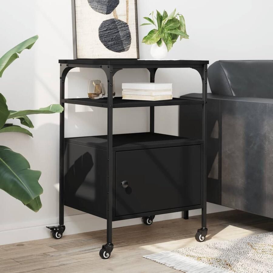 VidaXL Printerkastje 3-laags 50x40x76 cm bewerkt hout zwart - Foto 2