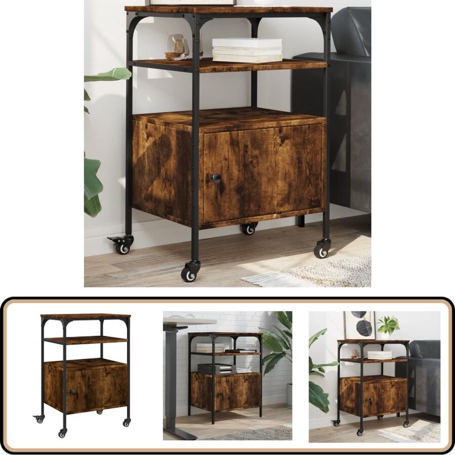 VidaXL Printerkastje 3-laags 50x40x76 cm bewerkt hout gerookt eiken