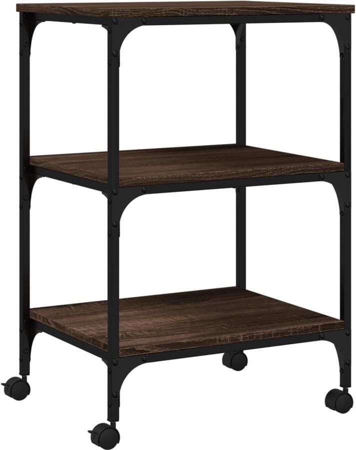 VidaXL Printerkastje 3-laags 50x41x75 cm bewerkt hout bruin eiken Printerkastje Printerkastjes Bureau Organizer Bureau Organiser