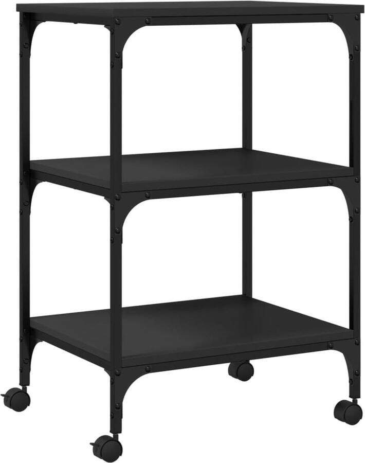 VidaXL Printerkastje 3-laags 50x41x75 cm bewerkt hout zwart
