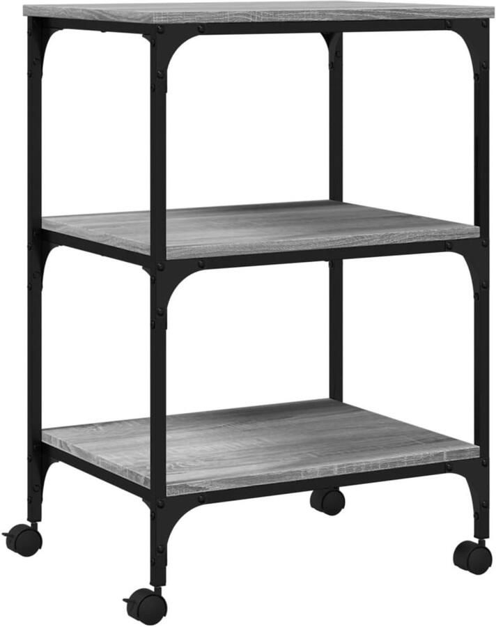 VidaXL Printerkastje 3-laags 50x41x75 cm bewerkt hout grijs sonoma Printerkastje Printerkastjes Bureau Organizer Bureau Organiser