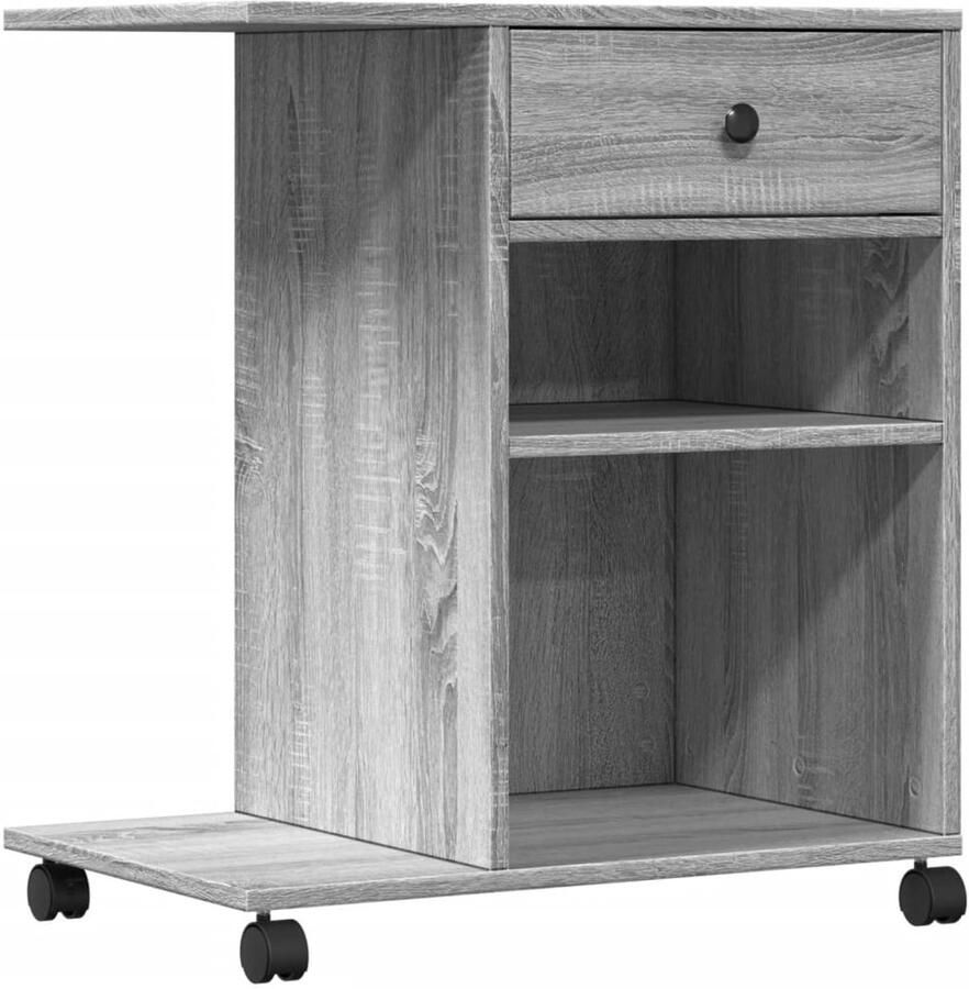 The Living Store Printerkastje met wielen 60x40x68 5 cm grijs sonoma eikenkleur Printerkastje Printerkastjes Bureau Organizer Bureau Organiser