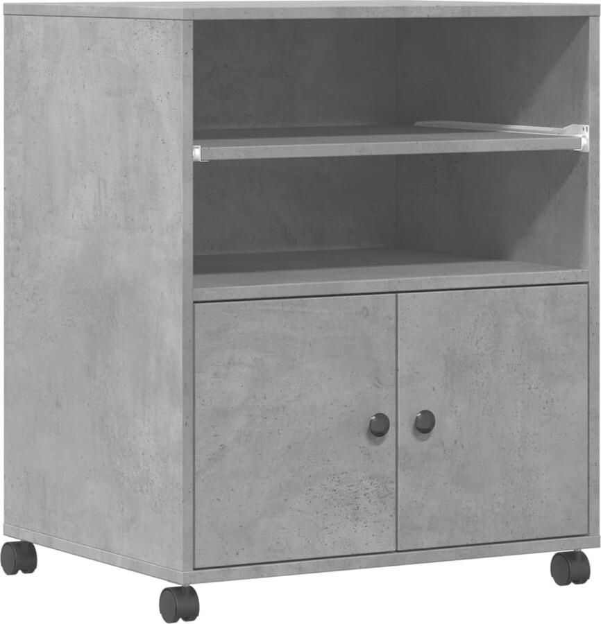 VidaXL Bureau Organizer Printerkast Printerkastje met wielen 60x48x74 cm betongrijs Houten Printerstandaard Grijze Printerkast Compact Printerkast