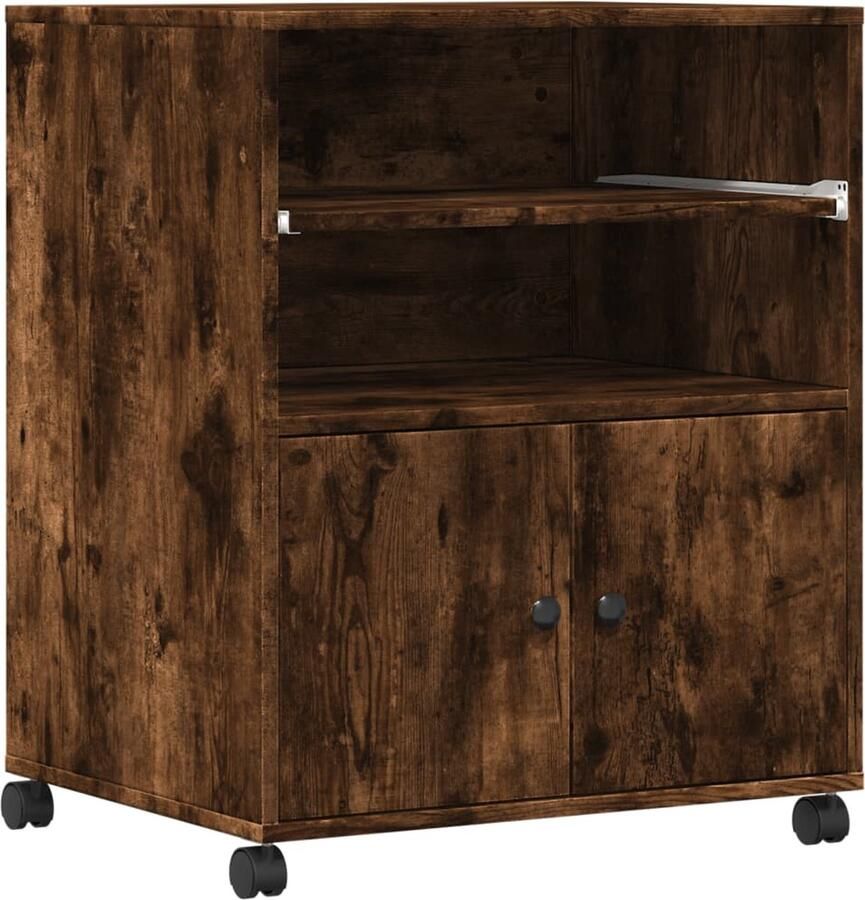 VidaXL Printerkastje met wielen 60x48x74 cm gerookt eikenkleurig