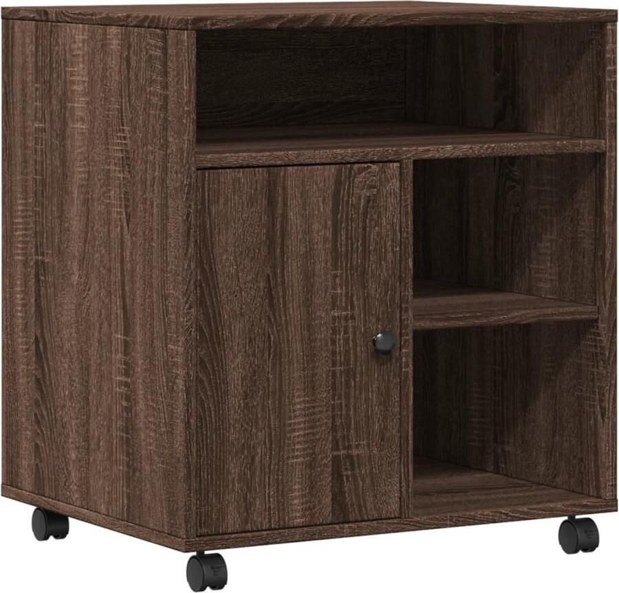 The Living Store Printerkastje met wielen 60x50x67 cm bruin eikenkleurig Printerstandaard Printer Kast Bureau Organizer Opbergplank Houten Tafel