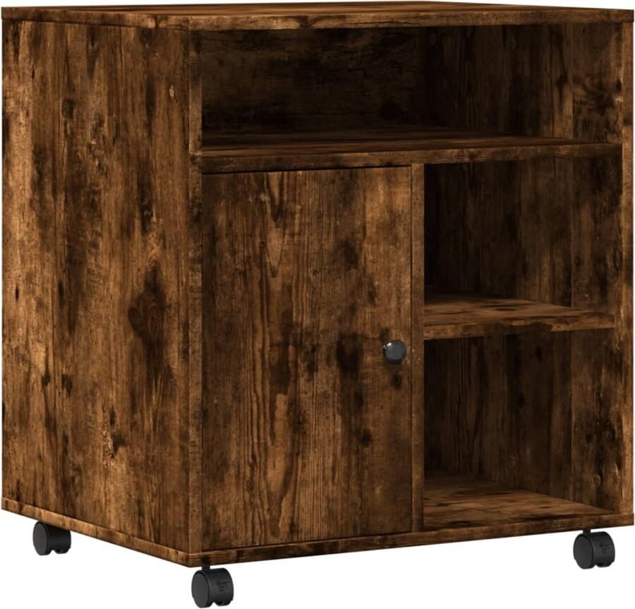 VidaXL Printerkastje met wielen 60x50x67 cm gerookt eikenkleurig Printerkastje Printerkastjes Bureau Organizer Bureau Organiser