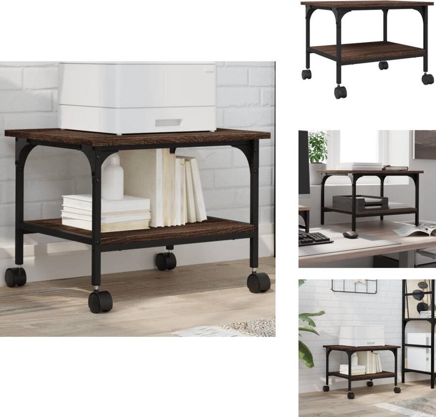 VidaXL Printerkastje Printerkastjes Bureau Organizer Bureau Organiser Printerkastje 2-laags 50x40x38 cm bewerkt hout bruin eiken