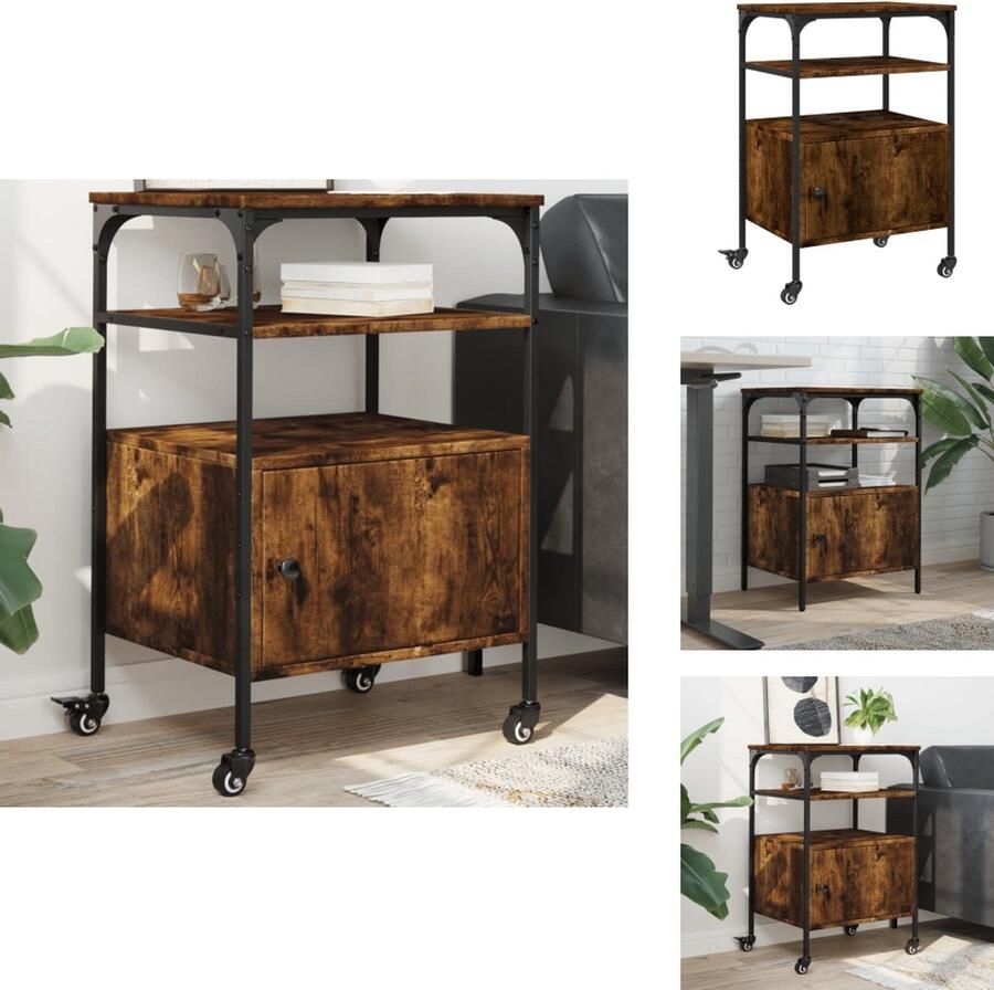 VidaXL Printerkastje Printerkastjes Bureau Organizer Bureau Organiser Printerkastje 3-laags 50x40x76 cm bewerkt hout gerookt eiken
