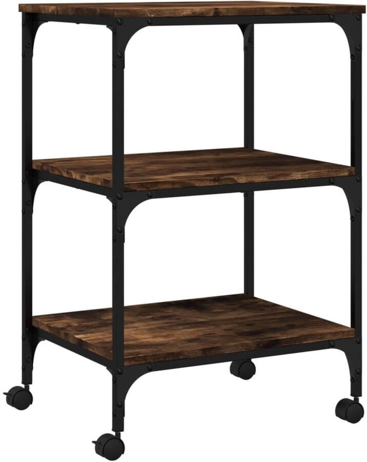 VidaXL Printerkastje 3-laags 50x41x75 cm bewerkt hout gerookt eiken Printerkastje Printerkastjes Bureau Organizer Bureau Organiser