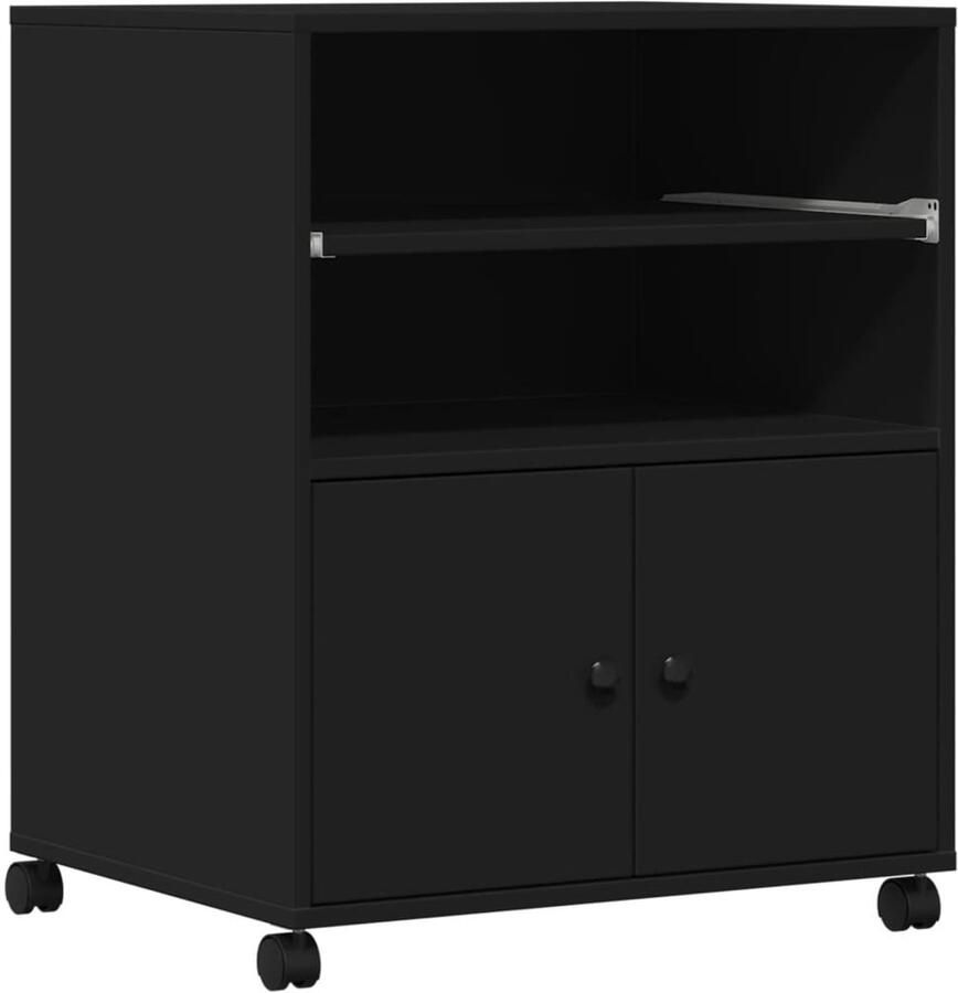 VidaXL Printerkastje met wielen 60x48x74 cm zwart Printerkastje Printerkastjes Bureau Organizer Bureau Organiser