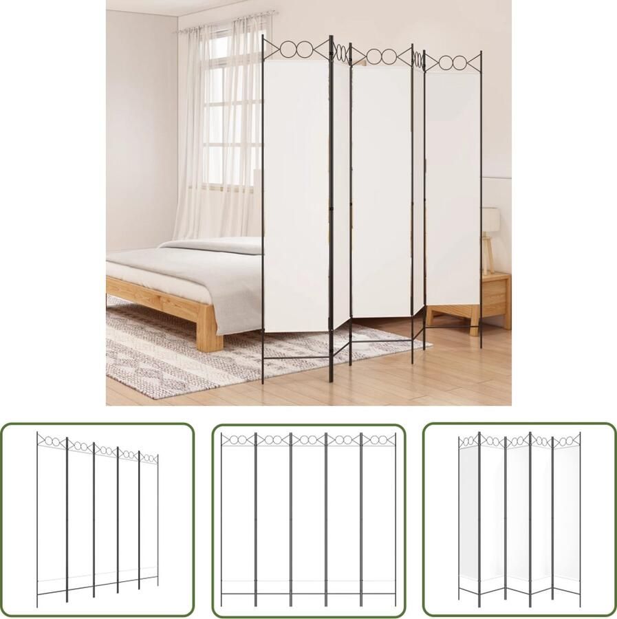 The Living Store Kamerscherm 5 Panelen 200 x 200 cm Wit Duurzaam Veelzijdig Inklapbaar Kamerscherm Privacy Schemer Wandafscheider Multifunctionele Screen Stoffen Scherm
