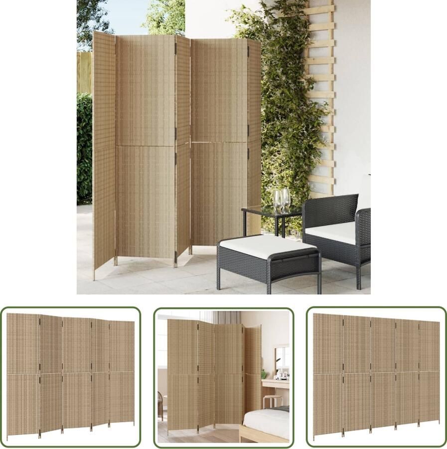 The Living Store Kamerscherm Poly Rattan Room Divider 245 x 180 cm Duurzaam en Gemakkelijk Schoon te Maken Kamerscherm Privacy Scherm Scheidingswand Poly Rattan Kamerdecoratie