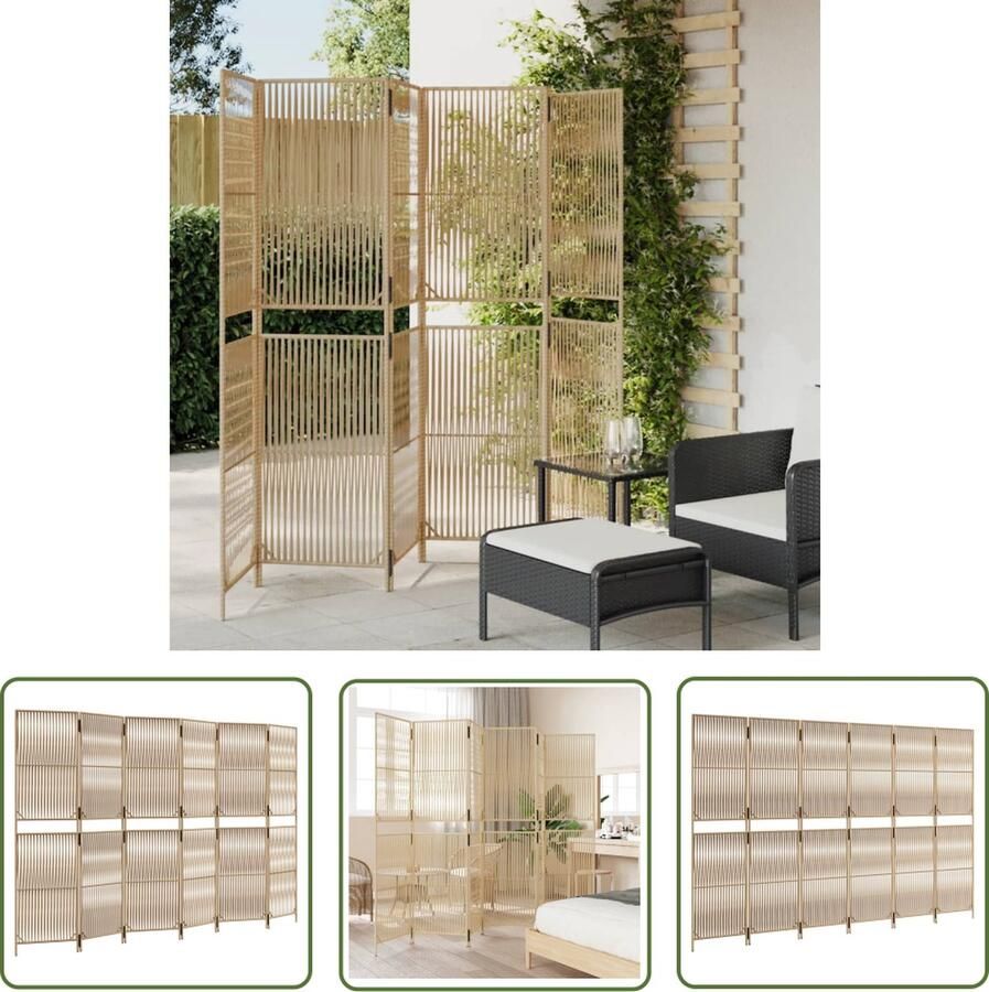 The Living Store Polly Rattan Kamerscherm 294 x 180 cm Beige Weerbestendig Duurzaam Kamerscherm Privacy Scherm Wandafscheiding Decoratief Scherm Interieurdecoratie