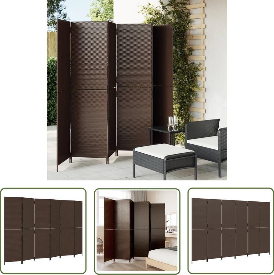 The Living Store Kamerscherm Poly Rattan 294 x 180 cm Weerbestendig en Duurzaam Kamerscherm Privacy Scherm Poly Rattan Bruine Kamersscherm Decoratief Schermpje