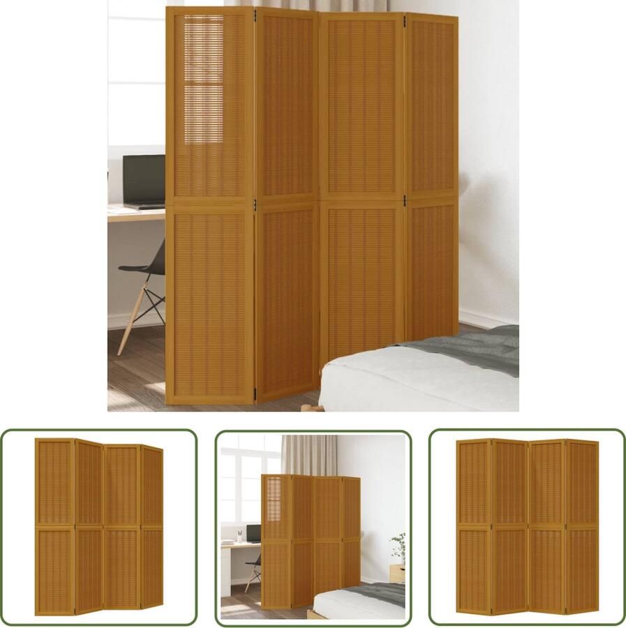 The Living Store Kamerscherm Bamboe 140-145 x 180 cm Handgemaakt met Natuurlijke Bamboestrips Kamerscherm Privacy Scherm Bamboe Kamersscherm Houten Kamersscherm Paulownia Hout