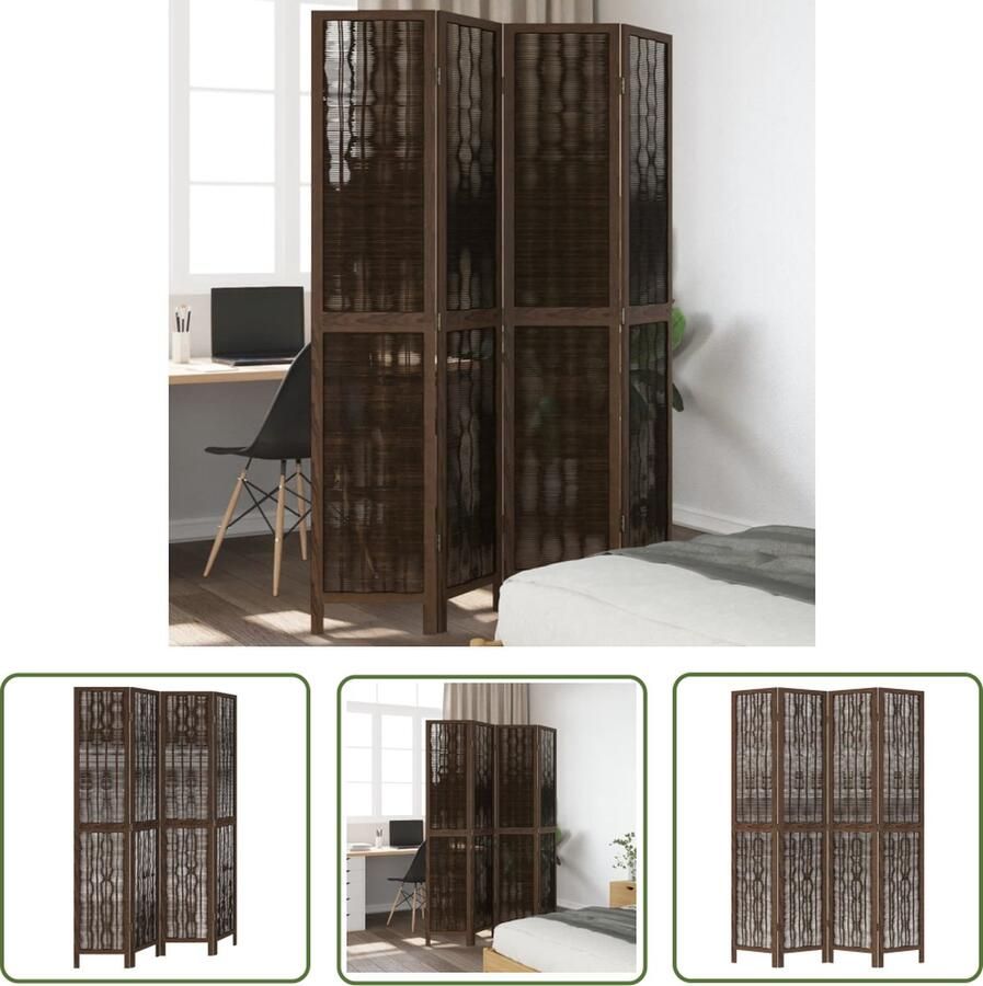 The Living Store Kamerscherm Wilgentak Donkerbruin 140-145 x 200 cm Massief Paulowniahout Kamerscherm Privacy Scherm Scheiding Wand Houten Kamersscherm Paulownia Hout