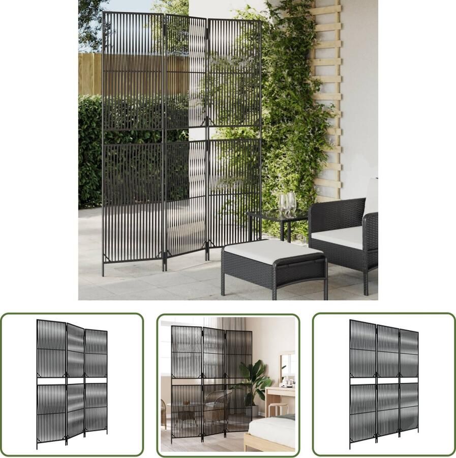 The Living Store kamerscherm Poly Rattan 147 x 200 cm Zwart weerbestendig privacy paneel met stalen frame Kamerscherm Privacy Screen Poly Rattan Kamerscheiding Wandafscheider
