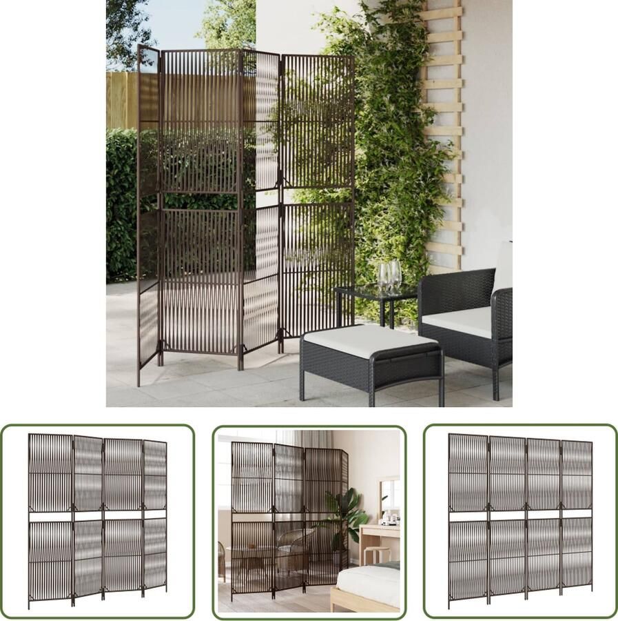 The Living Store Kamerscherm Poly Rattan 196x180 cm Duurzaam weerbestendig Bruin Ideaal voor binnen en buiten Kamerscherm Privacy Scherm Scheidingswand Poly Rattan Bruine Kamerdecoratie