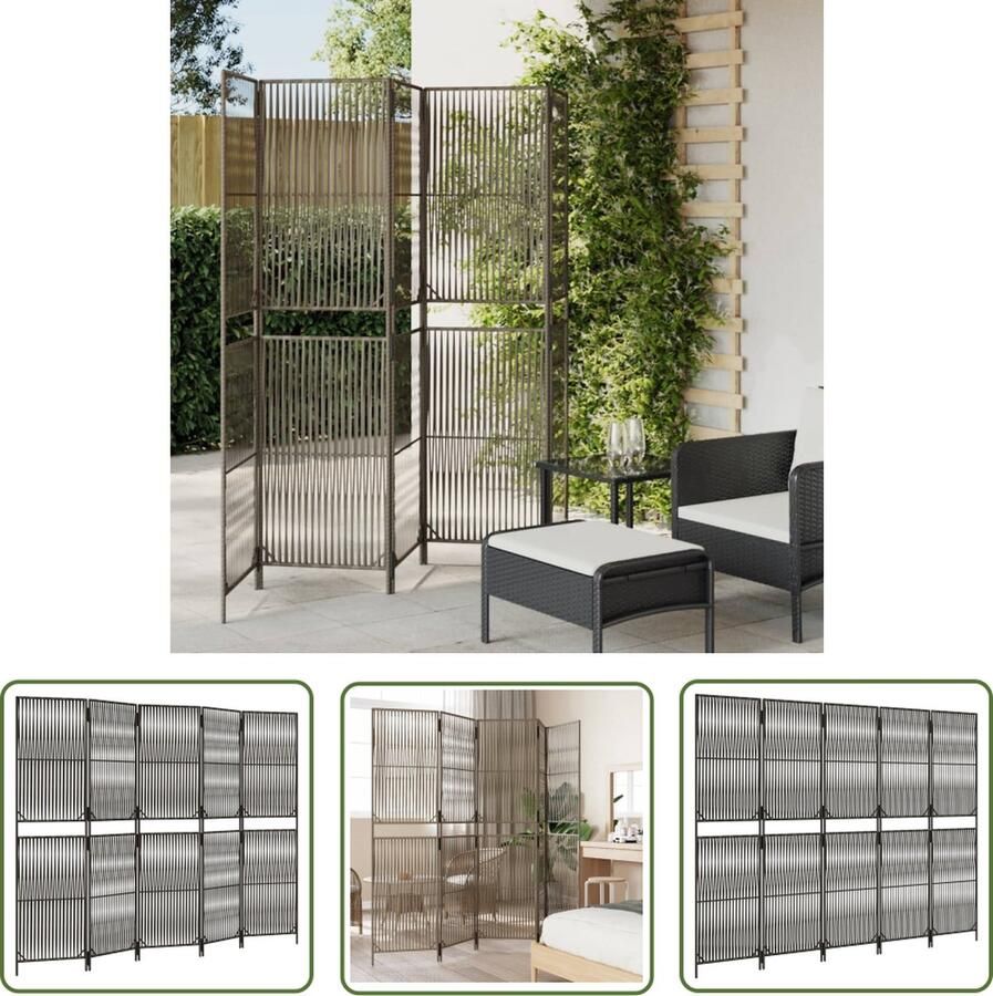 The Living Store Kamerscherm Poly Rattan 245 x 200 cm Grijs Duurzaam weerbestendig en flexibel opvouwbaar Kamerscherm Privacy Scherm Scheidingswand Poly Rattan Grijze Kamerdecoratie