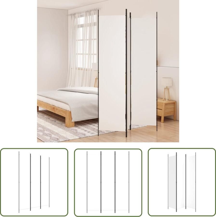 The Living Store Kamerscherm met 3 panelen 150x220 cm stof wit Kamerscherm Privacy Screen Scheidingswand Wanddecoratie Stoffen Scherm