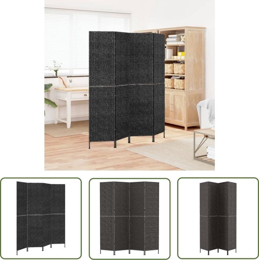 The Living Store Kamerscherm met 4 panelen 163x180 cm waterhyacint zwart Kamerscherm Privacy Screen Watershyacinth Landelijke Stijl Zwarte Kleur