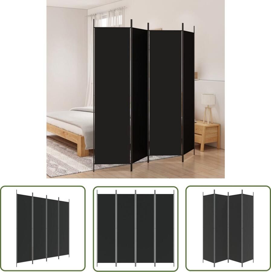 VidaXL Privacy Screen Kamerscherm met 4 panelen 200x200 cm stof zwart Wandverdeling Zware Stof Zwart