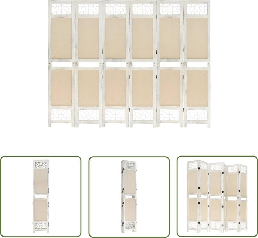 The Living Store Kamerscherm – 6 Panelen – 210x165 cm – Crème Wit – Paulowniahout MDF Stof Kamerscherm Privacy Screen Scheidingswand Interieurdecoratie Woonaccessoires