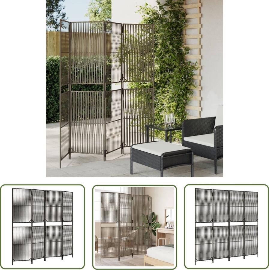 The Living Store Kamerscherm Poly Rattan Privacywand 196 x 180 cm Grijs Stabiel frame flexibel opvouwbaar multifunctioneel Kamerscherm Privacy Wand Poly Rattan Scheidingswand Woonaccessoires
