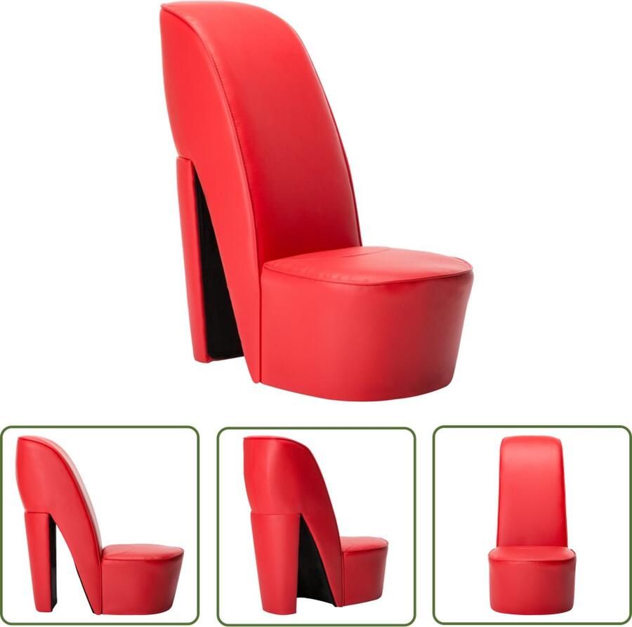 The Living Store Hakstoel Rood 43 x 82.5 x 85.5 cm Uniek pump ontwerp Hakstoel Pumpstoel Lounge Stoel Red Chair Kunstleder Bank - Foto 2