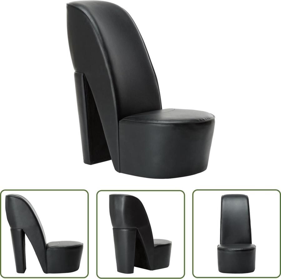 The Living Store Hakstoel Zwart 43 x 82.5 x 85.5 cm Uniek pump ontwerp Hakstoel Pumpstoel Lounge Chair Zwarte Fauteuil Kunstlederen Stoel - Foto 2