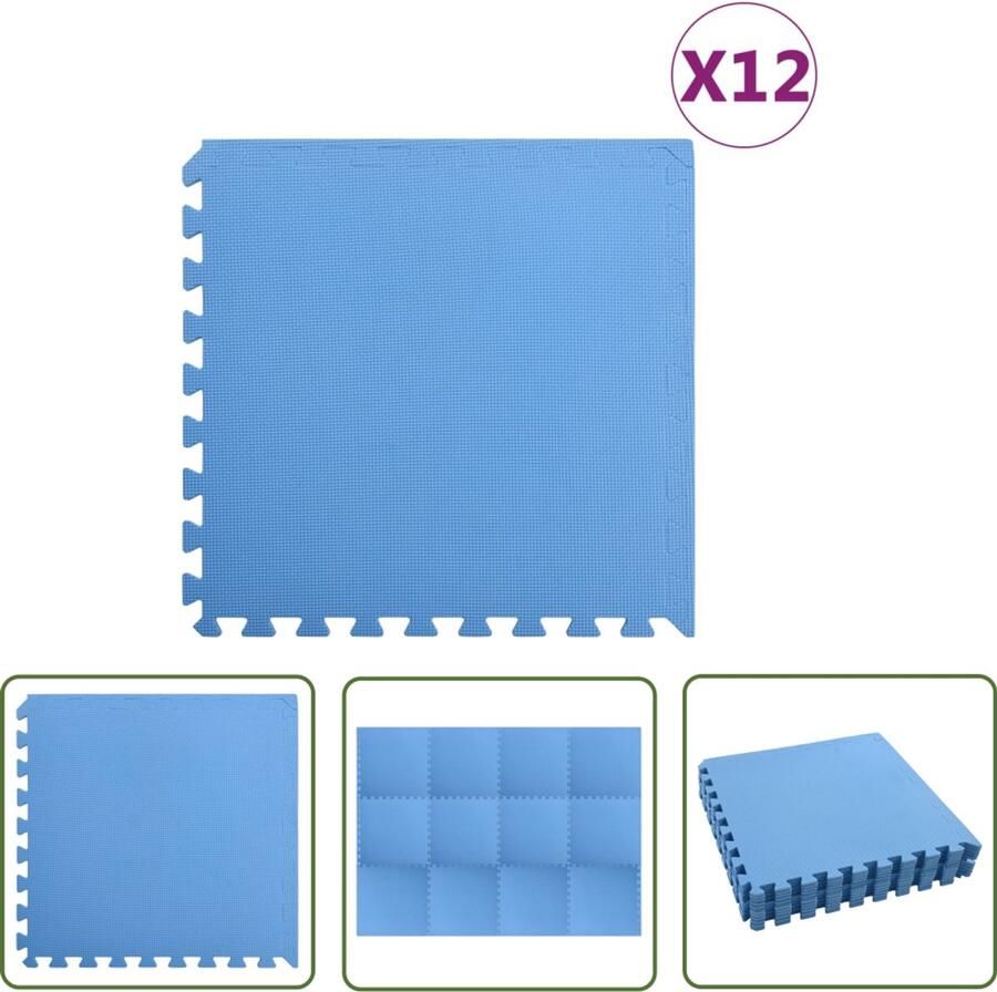 VidaXL Puzzelmatten 12 stuks EVA-schuim Blauw Puzzlesportmat Sportmat Gymschoenen Trainingsmat Yogamat Kinderspeelplek Kindergym Schoollocaties Home Office