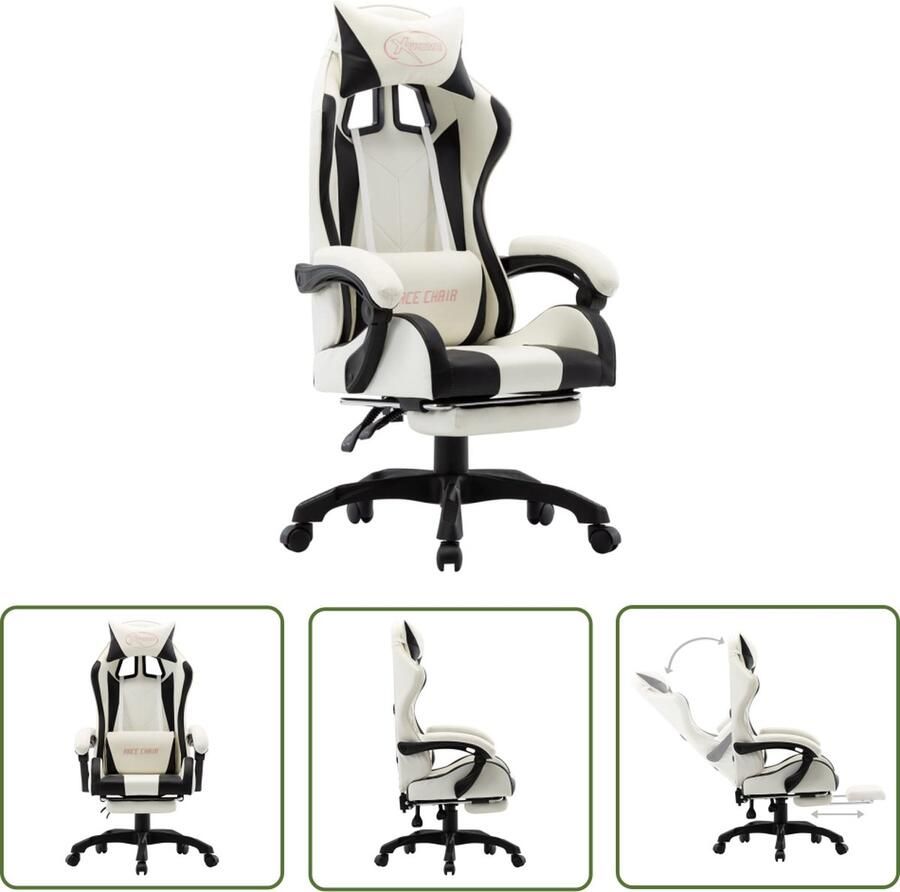 The Living Store Racestoel Gaming en Werk Verstelbaar Zwart-Wit Kunstleer 64x65x(111.5-119)cm Gamingstoel Race Stoel Kantoorstoel Ergonomische Stoel Computerstoel - Foto 2