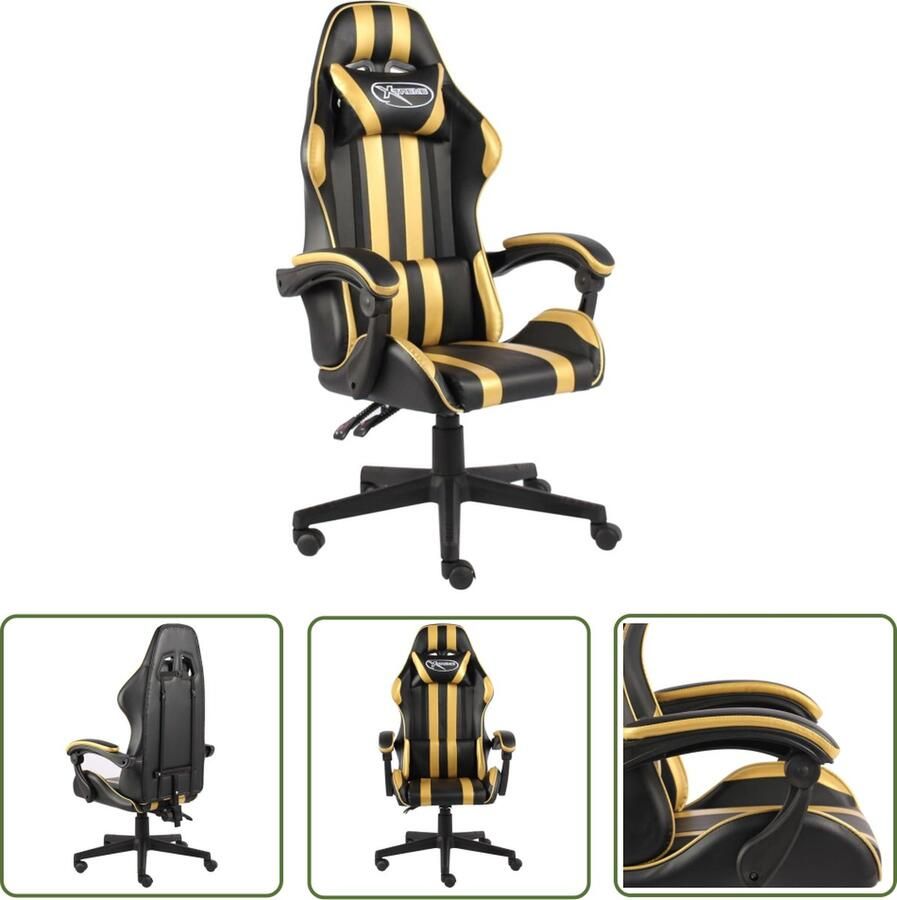 The Living Store Racestoel Zwart Goud Kunstleer 62x69x(115-130) cm In Hoogte Verstelbaar Montage Vereist Gamingstoel Racecarstoel Bureaustoel Ergonomische Stoel Kantoorstoel - Foto 2