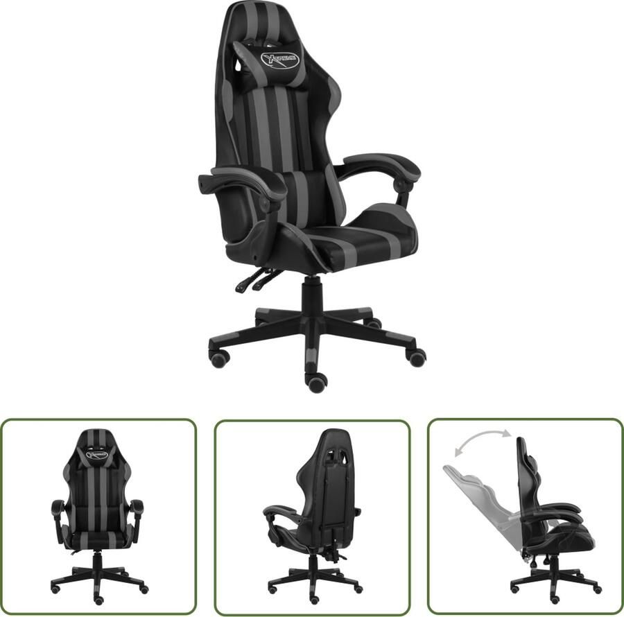 The Living Store Gamingstoel Race X Zwart Grijs 62x69x115-130 cm Kunstleer Gamingstoel Racecarstoel Kantoorsstoel Bureaustoel Ergonomische Stoel - Foto 3