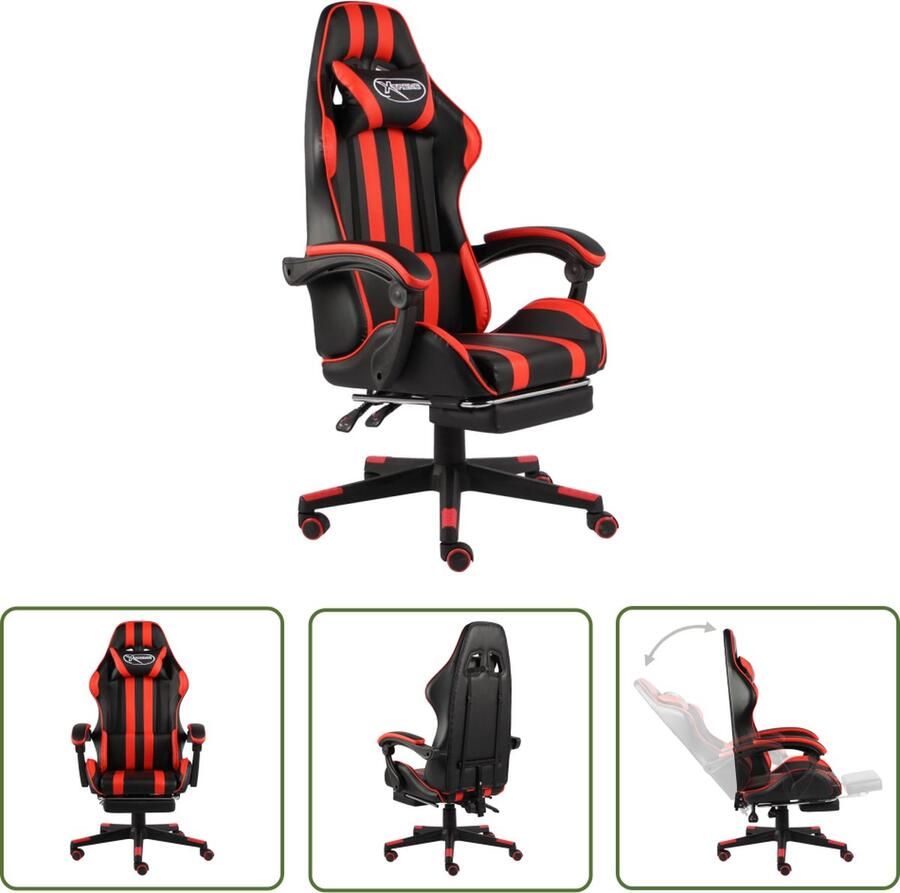 The Living Store Racestoel Gaming Zwart Rood 62 x 69 x (115-130) cm Kunstleer 100% PVC Gamingstoel Racecarstoel Bureaustoel Kantoorstoel Gamingaccessoires