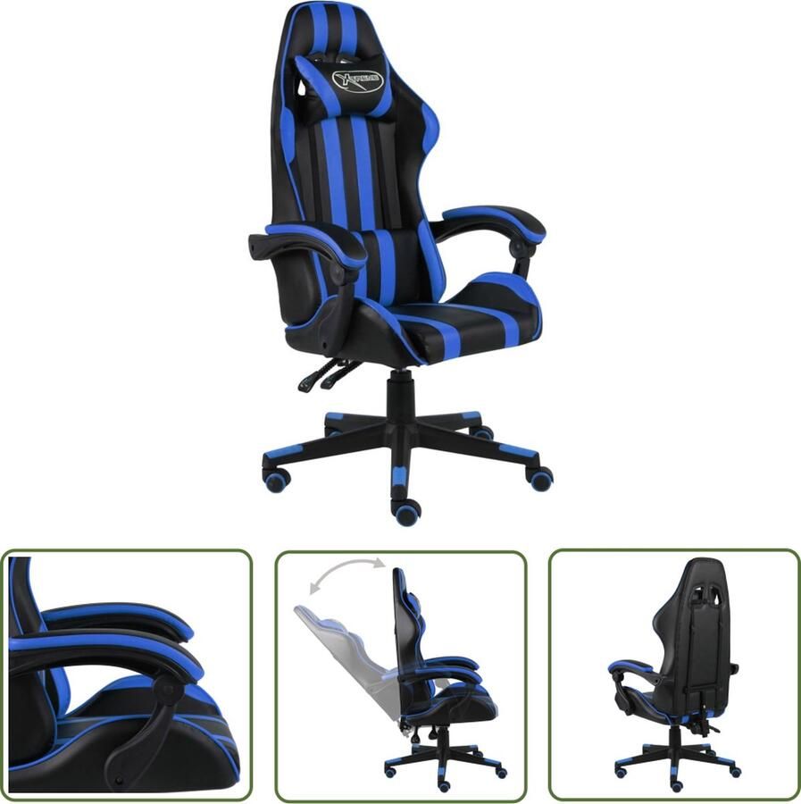The Living Store Racestoel Luxe kunstleren gamingstoel Verstelbaar en comfortabel Blauw zwart 62 x 69 cm (B x D) Hoogte- 115-130 cm Gamingstoel Racecarstoelen Bureaustoel Gamerstoel Ergonomische Stoel - Foto 2