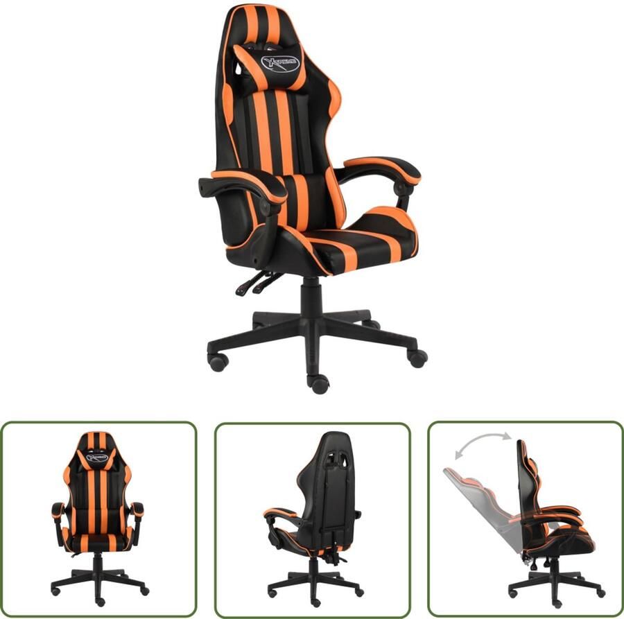 The Living Store Racestoel kunstleer zwart en oranje Gamingstoel Racecarstoelen Bureaustoel Kantoorstoel Ergonomische Stoel