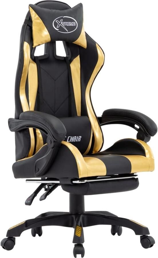 VidaXL Racestoel Kunstleer Goud en zwart Met voetsteun Racestoel Gamingstoel Kantoorstoelen Ergonomische Stoel Kunstleder Stoel